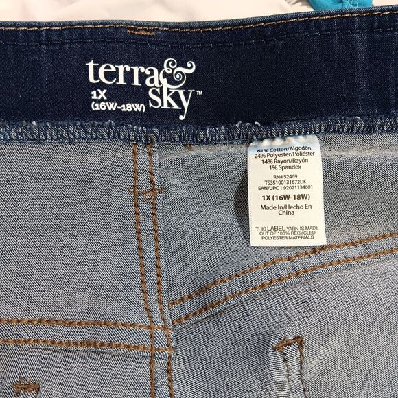 Terra & Sky Womens Pull On Bootcut Jeans Jeggings 1X 16W 18W Stretch Denim Blue - Picture 4 of 4